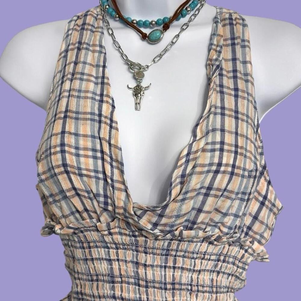 Plaid smocked halter crop top - Picture 2 of 4